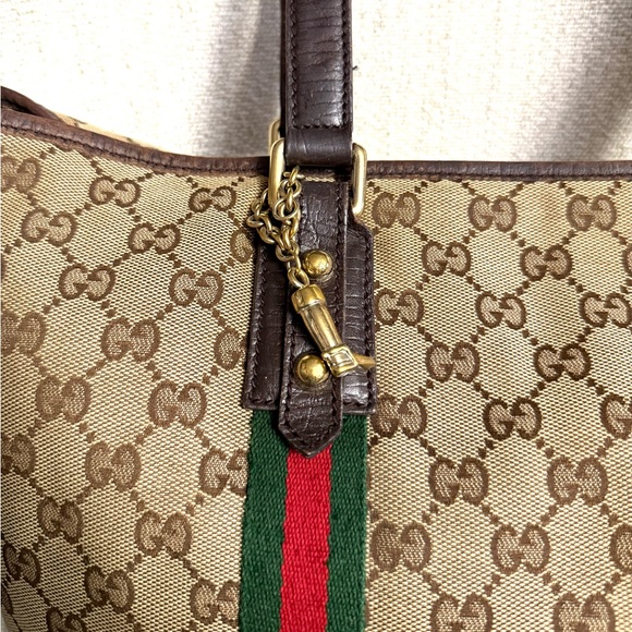 Gucci authentic Sherry Line open tote bag monogram brown canvas ribbon accents - Picture 3 of 16